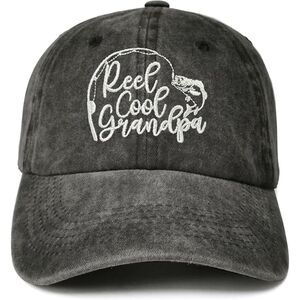 Unisex Black Washed Reel Cool Grandpa Embroidery Adjustable Classic Baseball Cap